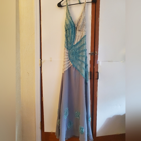 Vintage Beaded Long Blue Purple Mermaid Dress - Picture 2 of 9